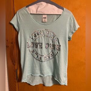 PINK Victoria's Secret Rare Mint Green Sequin Logo Tee